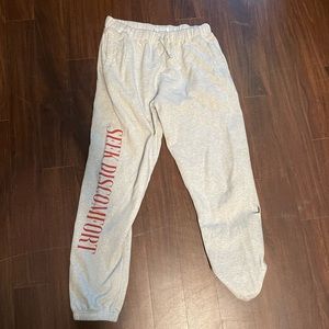 Seek Discomfort white and red joggers sweatpants gym athletic workout comfy Lrg